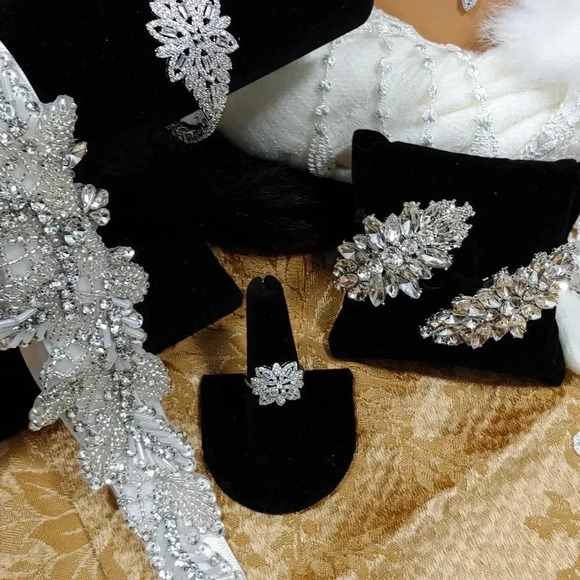 7pc Handmade Unique One-Of-A-Kind Bridal Tiara Package - Picture 8 of 13